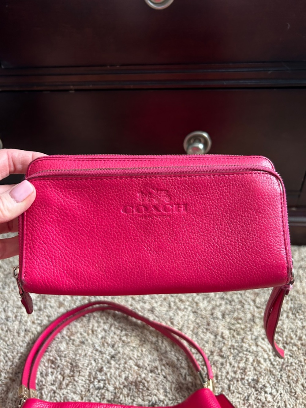 Hot Pink Leather Shoulder Bag and matching wallet/wristlet - Coach - Picture 5 of 6